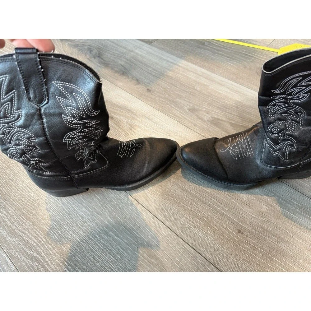 Kids' Deer Stag Western Boots Black Cowboy Youth Size 5 Embroidered Pull-On